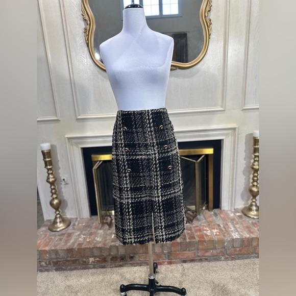 Fate Dresses & Skirts - Fate Women’s Tweed Plaid Skirt Black Cream Bouclé Military Button Front‎ S NWT